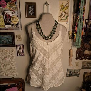 Y2K Lace Tank Top Blouse Women's Large Cream